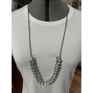 Silver-Tone Chain Necklace With Faceted Faux Crystal Beads 36” Long